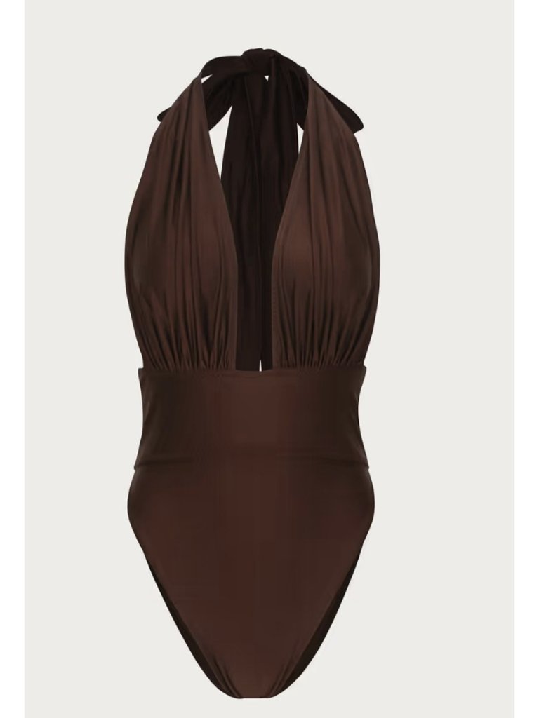 Same Los Angeles V One Piece Swimsuit Womens Xs Chocolate Brown Halter Nwt